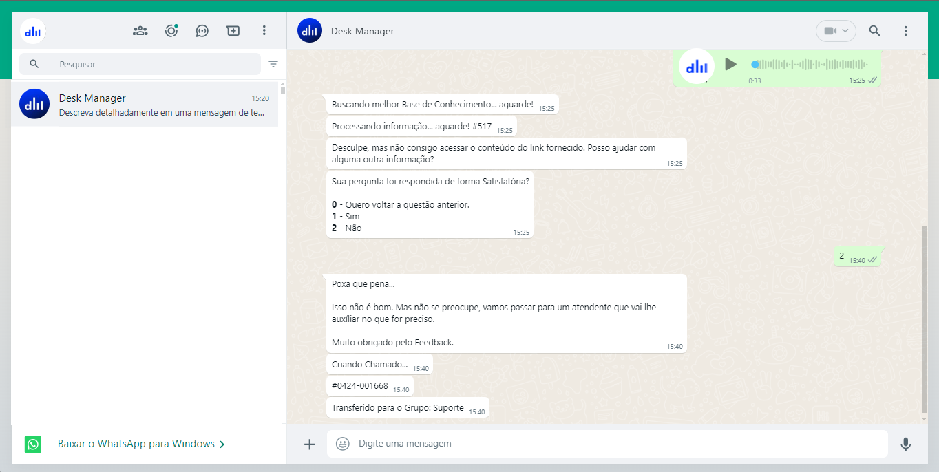 Desk Manager Aplicativos - Iniciar conversa pelo solicitante