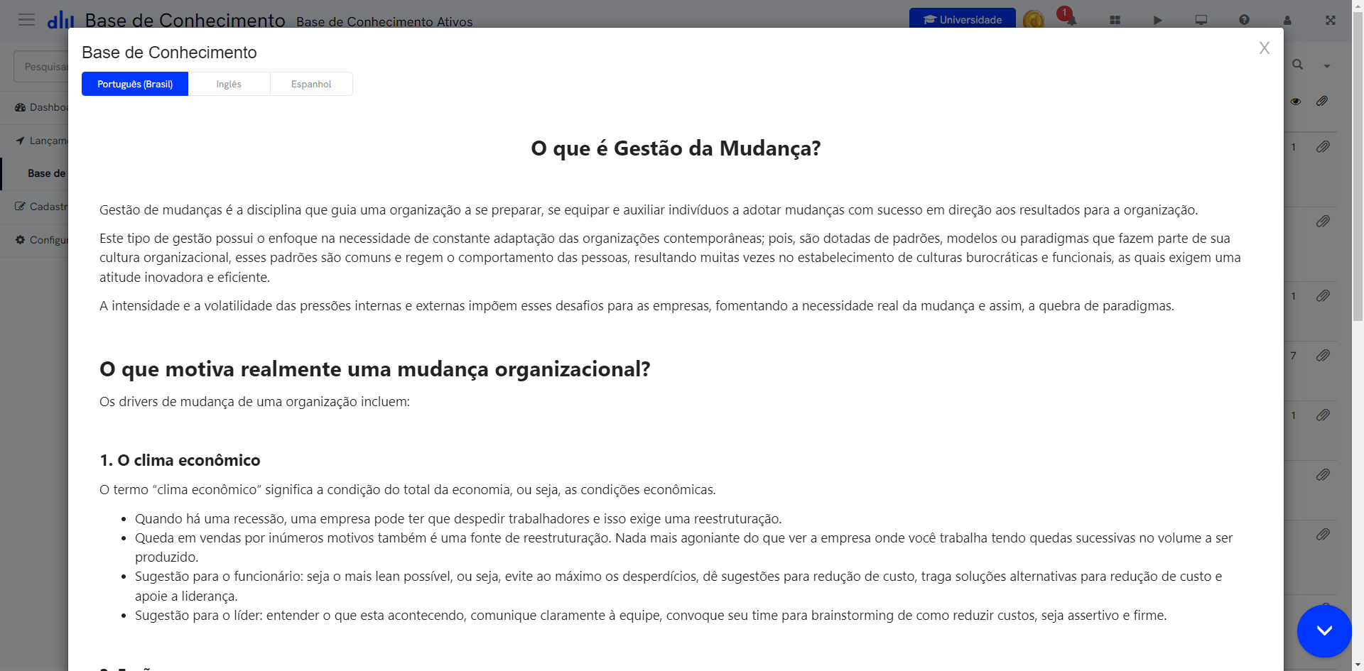 Desk Manager Aplicativo Conhecimento - Base de Conhecimento Editar