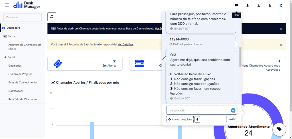 Desk Manager Funcionalidade - Gestão de chamados