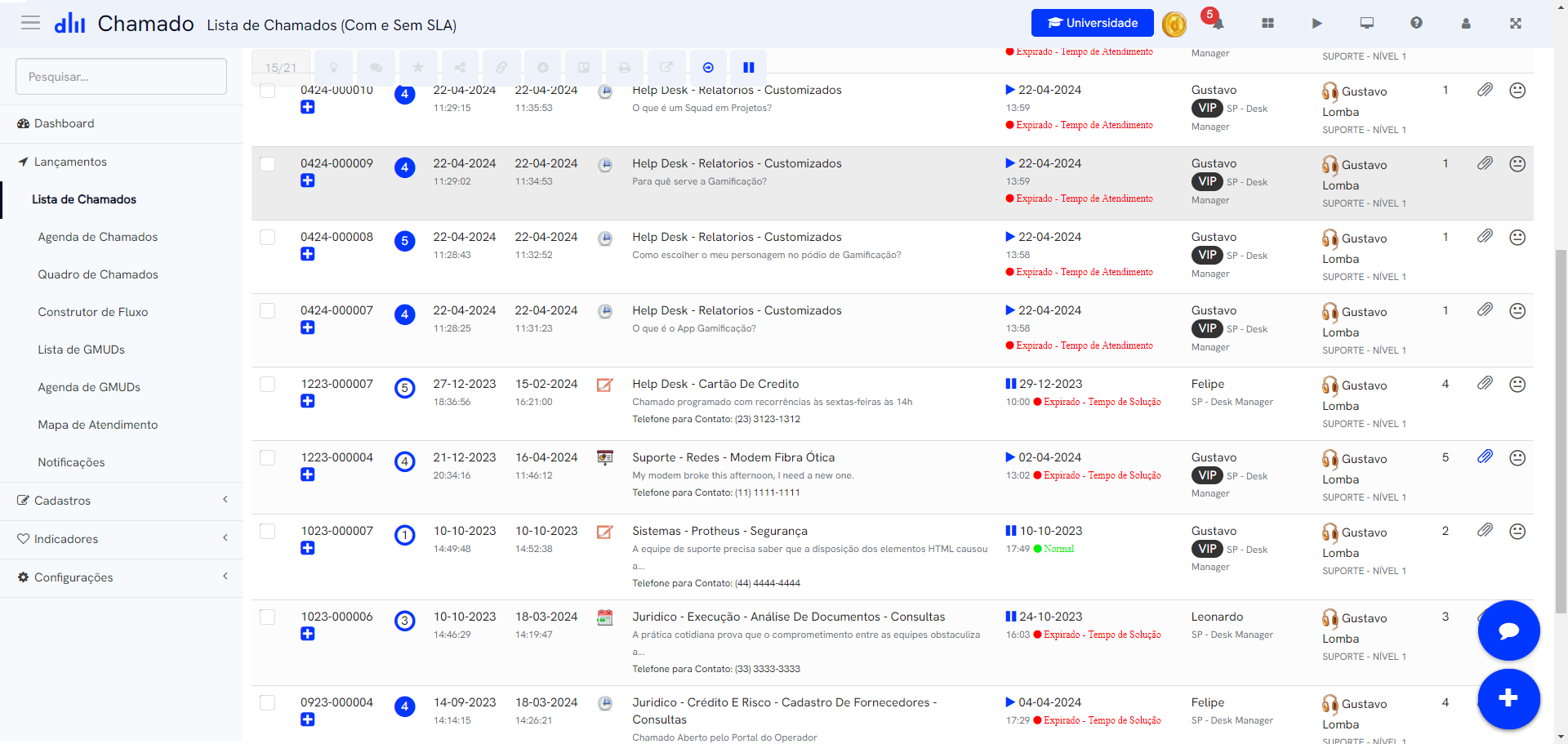 Desk Manager Aplicativos - Chamados Lista