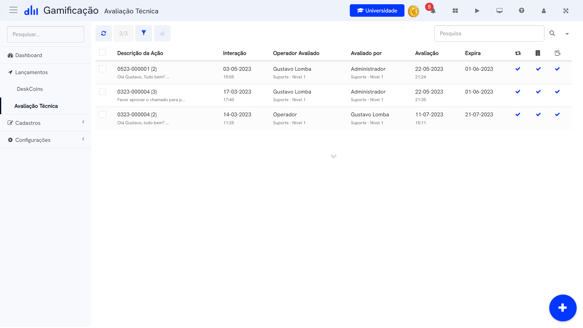 Listagem avaliação do aplicativo Gamificação