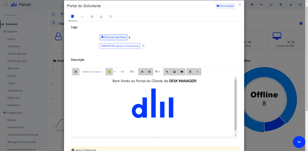 Desk Manager Funcionalidade - Painel Portal Solicitante Alteração de Logotipo