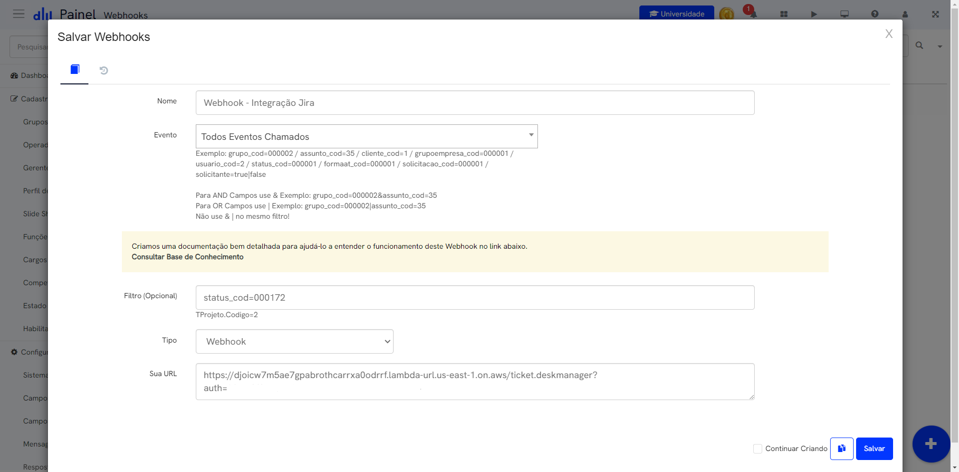 Desk Manager Funcionalidade - Painel SMTP Depois